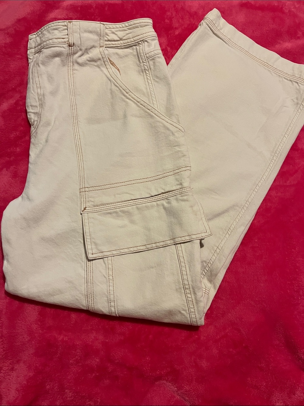 Free People We The Free 100% Cotton Utility Cargo Pants Cream Size 32
